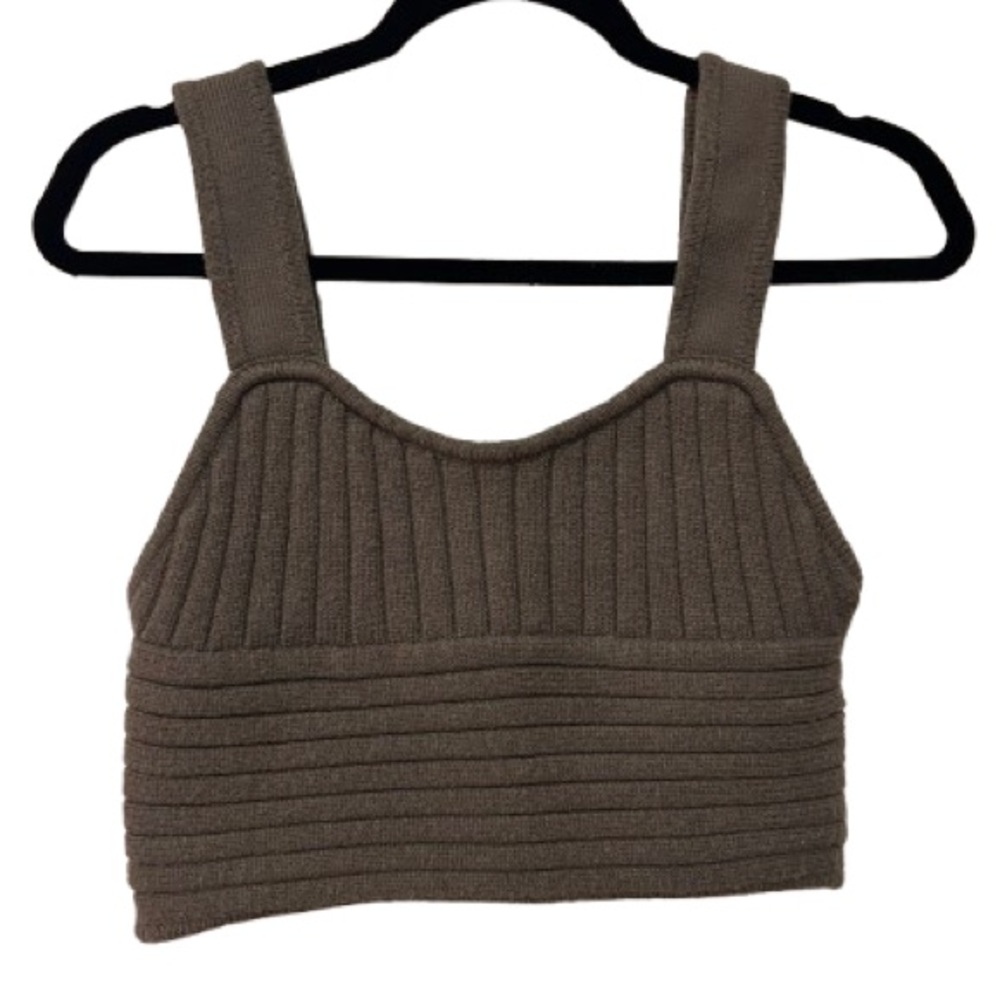 Zara Olive Ribbed Cropped Tank Top